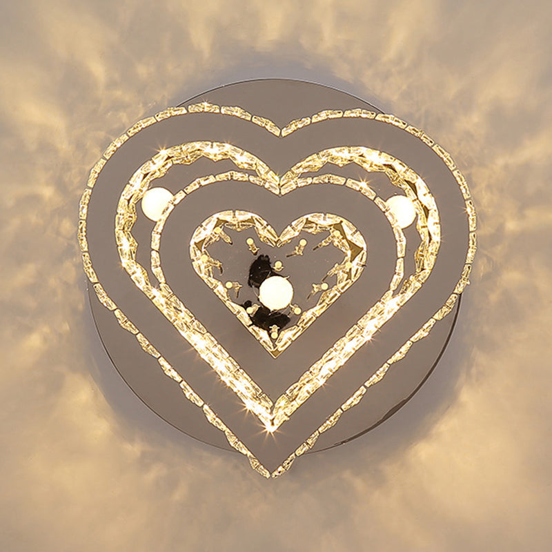 Modern Heart Shaped Semi Flush Light Cut-Crystal Bedroom LED Ceiling Fixture in Silver Clearhalo 'Ceiling Lights' 'Close To Ceiling Lights' 'Close to ceiling' Lighting' 2373304