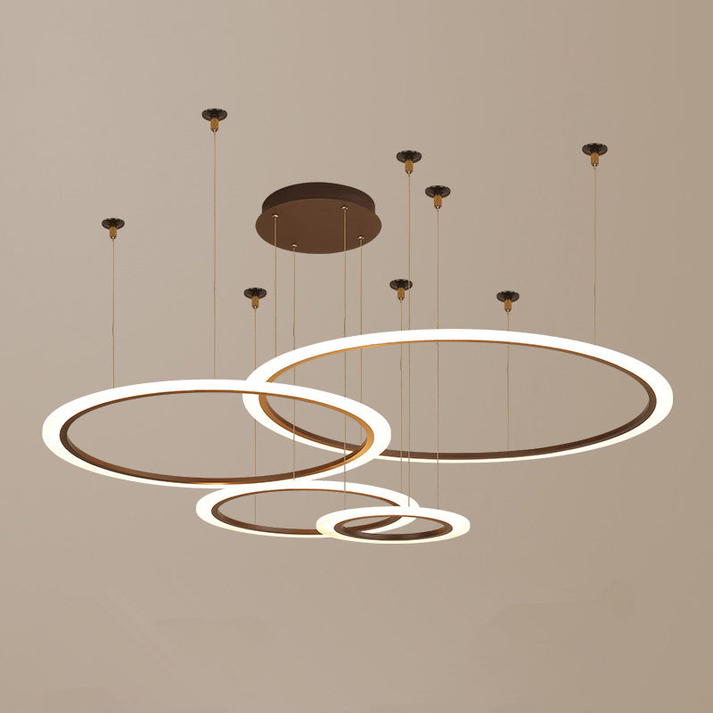 Multi-Circle Living Room Chandelier Lighting Acrylic Simple Style LED Ceiling Suspension Lamp Coffee 4 Tiers Clearhalo 'Ceiling Lights' 'Chandeliers' 'Modern Chandeliers' 'Modern' Lighting' 2373341