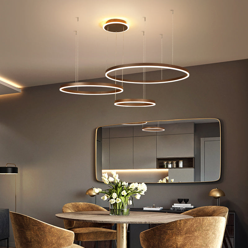 Aluminum Loop Shaped Chandelier Artistic Coffee LED Hanging Light for Living Room Coffee 3 Tiers Clearhalo 'Ceiling Lights' 'Chandeliers' 'Modern Chandeliers' 'Modern' Lighting' 2373345