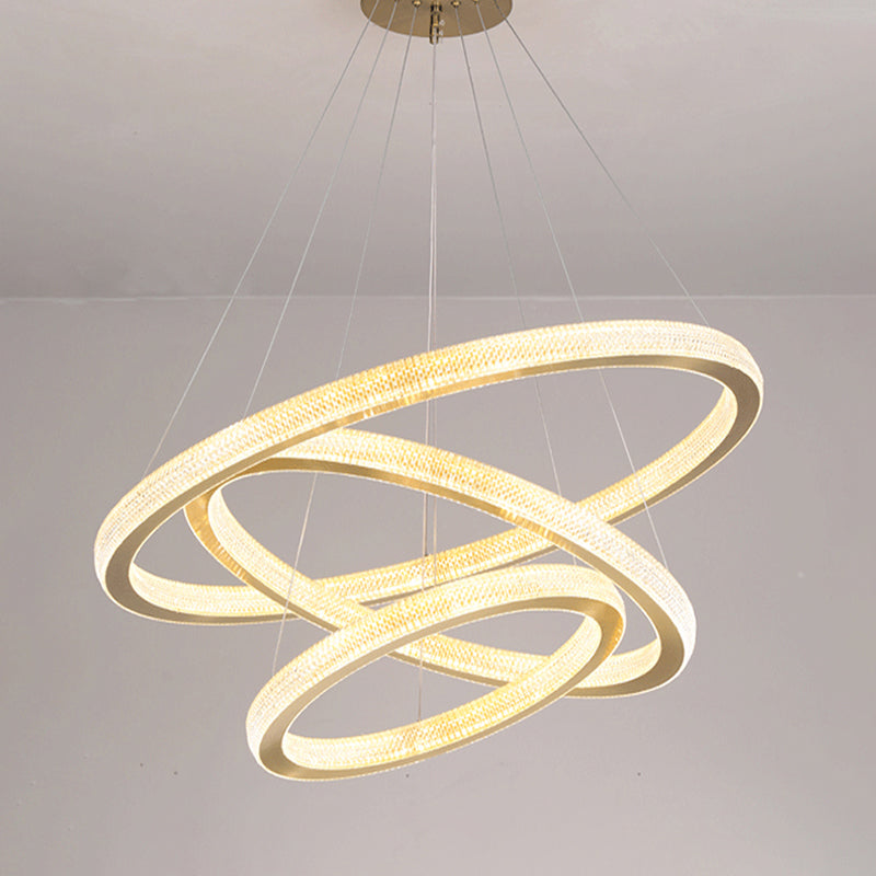 Brushed Gold Circular Ceiling Pendant Postmodern Acrylic LED Chandelier Light for Living Room Gold 3 Tiers Clearhalo 'Ceiling Lights' 'Chandeliers' 'Modern Chandeliers' 'Modern' Lighting' 2373350