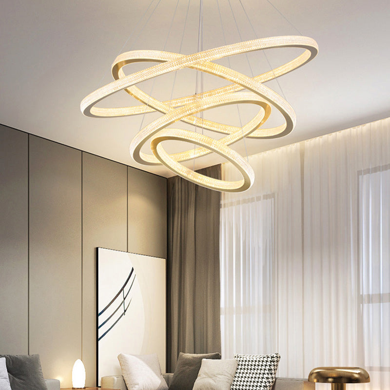 Brushed Gold Circular Ceiling Pendant Postmodern Acrylic LED Chandelier Light for Living Room Gold 4 Tiers 39" Clearhalo 'Ceiling Lights' 'Chandeliers' 'Modern Chandeliers' 'Modern' Lighting' 2373351