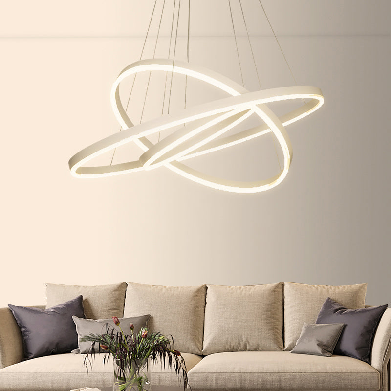 Circling Dining Room Suspension Lamp Acrylic Modern LED Chandelier Lighting Fixture White 3 Tiers 31.5" Clearhalo 'Ceiling Lights' 'Chandeliers' 'Modern Chandeliers' 'Modern' Lighting' 2373356