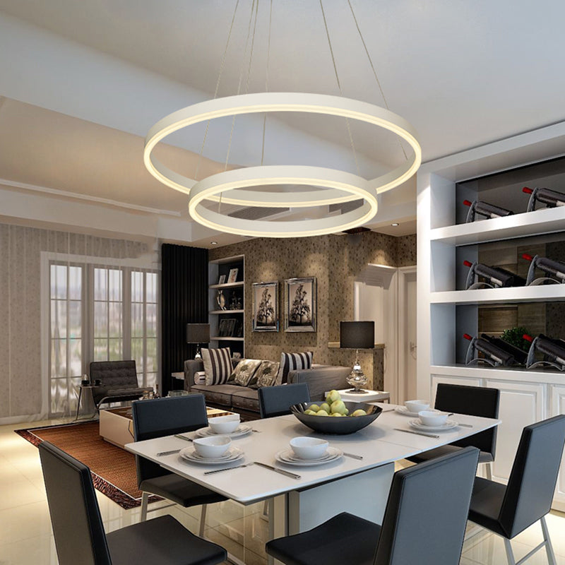 Circling Dining Room Suspension Lamp Acrylic Modern LED Chandelier Lighting Fixture White 2 Tiers Clearhalo 'Ceiling Lights' 'Chandeliers' 'Modern Chandeliers' 'Modern' Lighting' 2373357