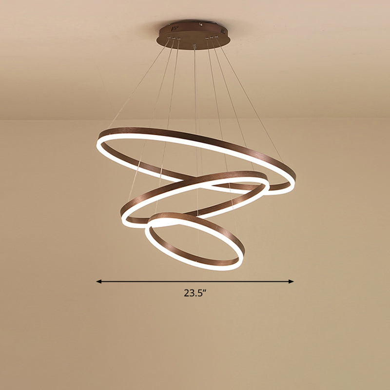 Acrylic Loop Shaped Chandelier Minimalist Elegant Coffee LED Suspension Light Fixture Coffee 3 Tiers 23.5" Clearhalo 'Ceiling Lights' 'Chandeliers' 'Modern Chandeliers' 'Modern' Lighting' 2373383