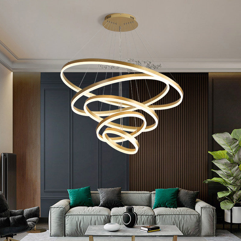 Acrylic Loop Shaped Chandelier Minimalist Elegant Coffee LED Suspension Light Fixture Clearhalo 'Ceiling Lights' 'Chandeliers' 'Modern Chandeliers' 'Modern' Lighting' 2373384