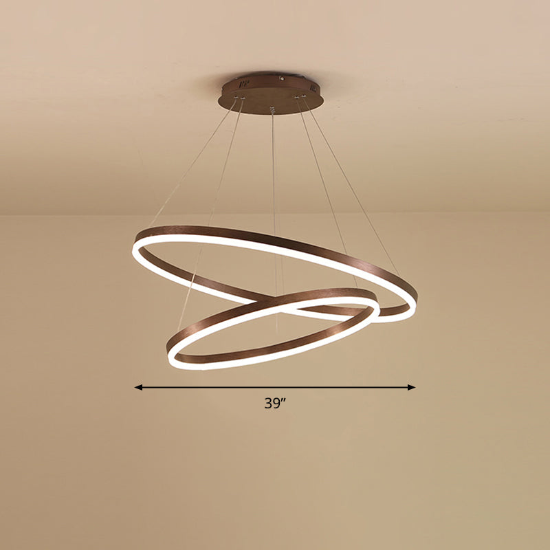 Acrylic Loop Shaped Chandelier Minimalist Elegant Coffee LED Suspension Light Fixture Coffee 2 Tiers 39" Clearhalo 'Ceiling Lights' 'Chandeliers' 'Modern Chandeliers' 'Modern' Lighting' 2373385