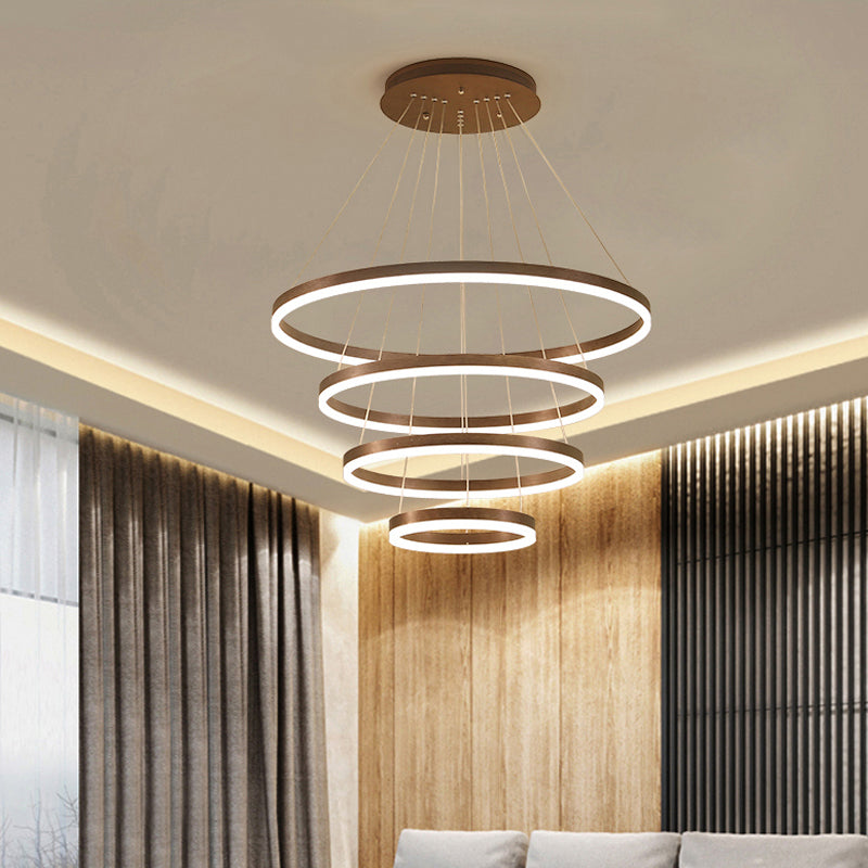 Acrylic Loop Shaped Chandelier Minimalist Elegant Coffee LED Suspension Light Fixture Clearhalo 'Ceiling Lights' 'Chandeliers' 'Modern Chandeliers' 'Modern' Lighting' 2373386