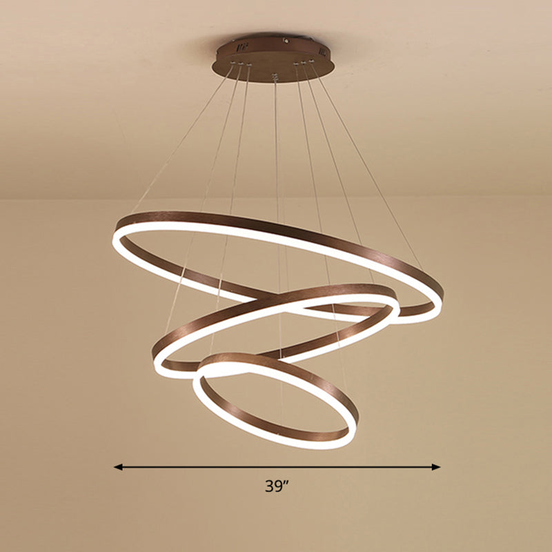 Acrylic Loop Shaped Chandelier Minimalist Elegant Coffee LED Suspension Light Fixture Coffee 3 Tiers 39" Clearhalo 'Ceiling Lights' 'Chandeliers' 'Modern Chandeliers' 'Modern' Lighting' 2373390