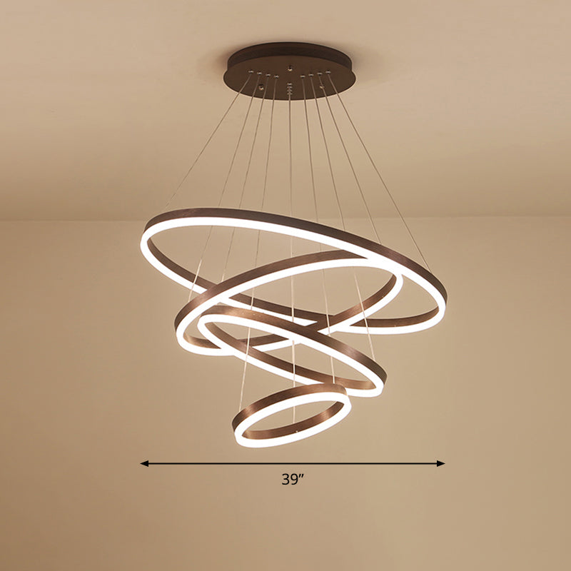 Acrylic Loop Shaped Chandelier Minimalist Elegant Coffee LED Suspension Light Fixture Coffee 4 Tiers 39" Clearhalo 'Ceiling Lights' 'Chandeliers' 'Modern Chandeliers' 'Modern' Lighting' 2373394