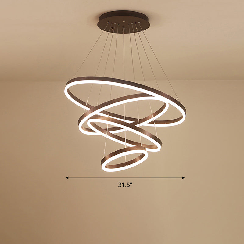 Acrylic Loop Shaped Chandelier Minimalist Elegant Coffee LED Suspension Light Fixture Coffee 4 Tiers 31.5" Clearhalo 'Ceiling Lights' 'Chandeliers' 'Modern Chandeliers' 'Modern' Lighting' 2373395