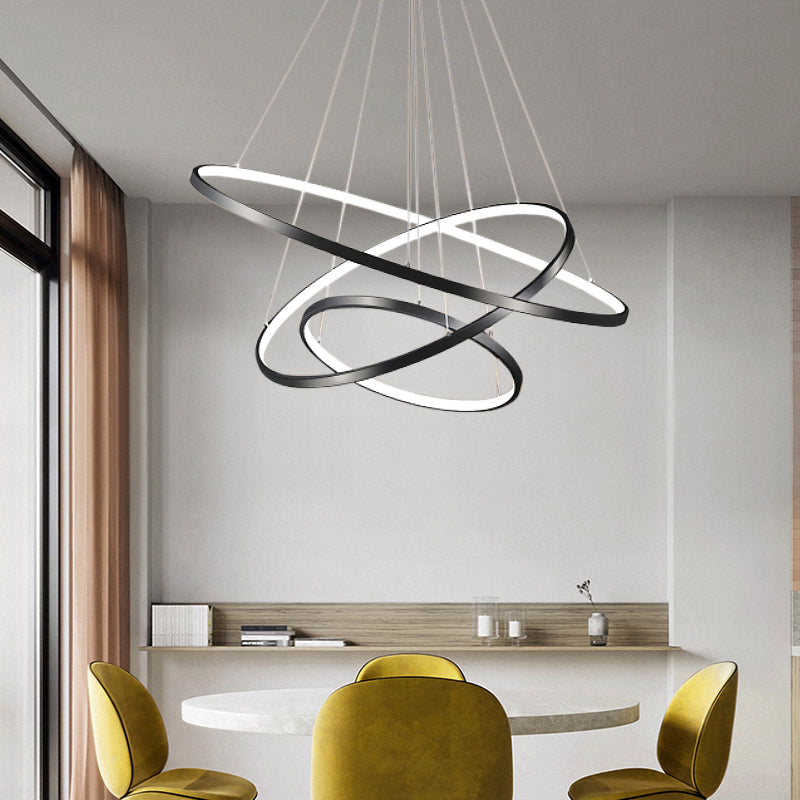 Height Adjustable Ring LED Pendant Lighting Simplicity Metal Black Chandelier for Dining Room Clearhalo 'Ceiling Lights' 'Chandeliers' 'Modern Chandeliers' 'Modern' Lighting' 2373398