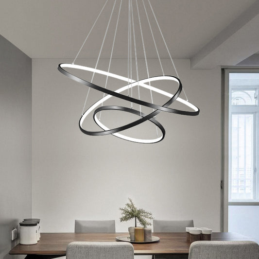 Height Adjustable Ring LED Pendant Lighting Simplicity Metal Black Chandelier for Dining Room Clearhalo 'Ceiling Lights' 'Chandeliers' 'Modern Chandeliers' 'Modern' Lighting' 2373399