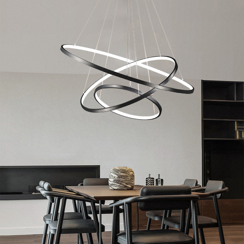 Height Adjustable Ring LED Pendant Lighting Simplicity Metal Black Chandelier for Dining Room Clearhalo 'Ceiling Lights' 'Chandeliers' 'Modern Chandeliers' 'Modern' Lighting' 2373400
