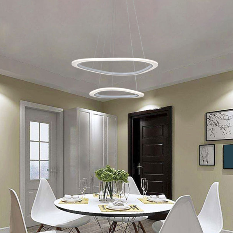 Modern Seamless Curve LED Ceiling Lighting Metallic Dining Room Chandelier  Light in Light Gray-White - Clearhalo