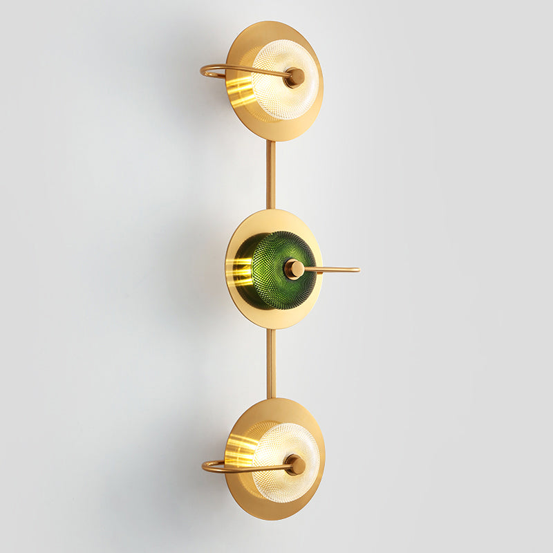 Glass Disc Wall Sconce Postmodern Brushed Gold Wall Mounted Lamp for Living Room 3.0 Gold Clearhalo 'Cast Iron' 'Glass' 'Industrial' 'Modern wall lights' 'Modern' 'Tiffany' 'Traditional wall lights' 'Wall Lamps & Sconces' 'Wall Lights' Lighting' 2373438