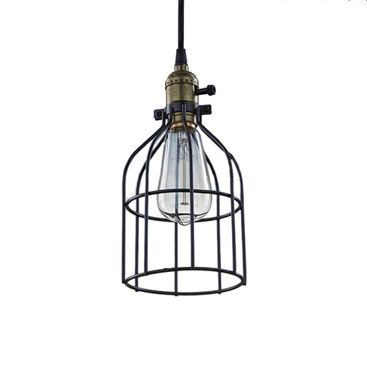 1 Bulb Pendant Lamp Retro Style Birdcage Shade Hanging Ceiling Light in Black for Coffee Shop Clearhalo 'Art Deco Pendants' 'Black' 'Cast Iron' 'Ceiling Lights' 'Ceramic' 'Crystal' 'Industrial Pendants' 'Industrial' 'Metal' 'Middle Century Pendants' 'Pendant Lights' 'Pendants' 'Rustic Pendants' 'Tiffany' Lighting' 237352