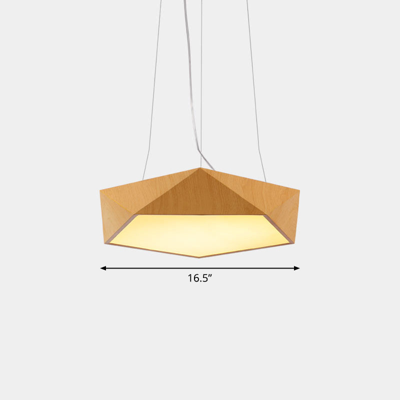 Nordic Pentagonal Chandelier Lamp Acrylic Office LED Pendant Ceiling Light in Light Wood Light Wood 16.5" Warm Clearhalo 'Ceiling Lights' 'Chandeliers' 'Modern Chandeliers' 'Modern' Lighting' 2373560