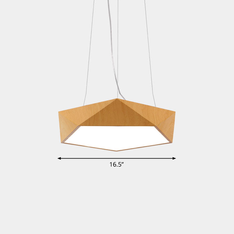 Nordic Pentagonal Chandelier Lamp Acrylic Office LED Pendant Ceiling Light in Light Wood Light Wood 16.5" White Clearhalo 'Ceiling Lights' 'Chandeliers' 'Modern Chandeliers' 'Modern' Lighting' 2373563