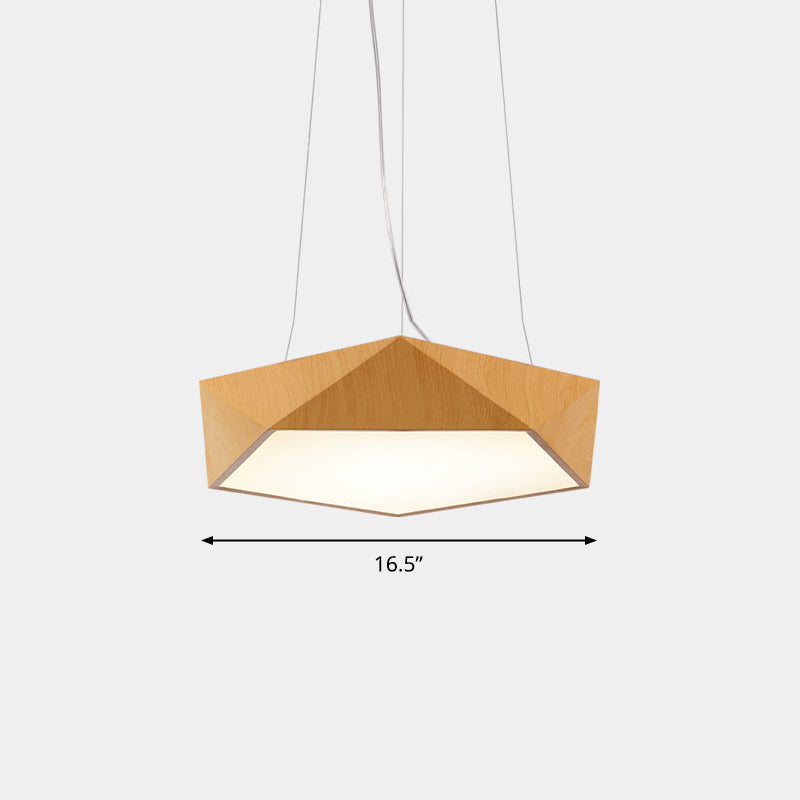 Nordic Pentagonal Chandelier Lamp Acrylic Office LED Pendant Ceiling Light in Light Wood Light Wood 16.5" Natural Clearhalo 'Ceiling Lights' 'Chandeliers' 'Modern Chandeliers' 'Modern' Lighting' 2373565