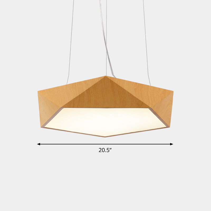 Nordic Pentagonal Chandelier Lamp Acrylic Office LED Pendant Ceiling Light in Light Wood Light Wood 20.5" Natural Clearhalo 'Ceiling Lights' 'Chandeliers' 'Modern Chandeliers' 'Modern' Lighting' 2373571