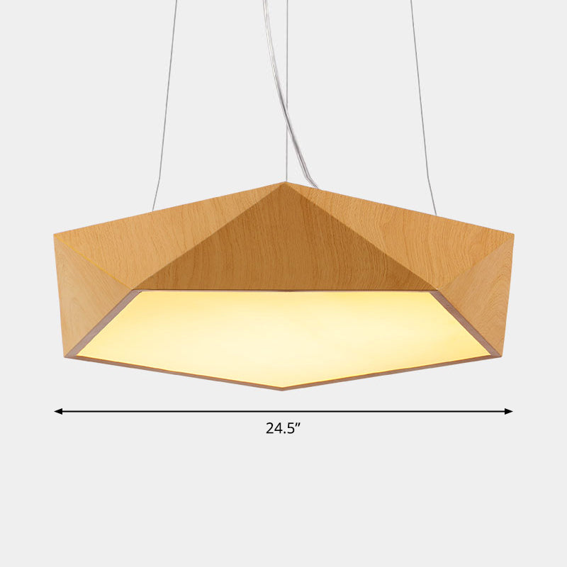 Nordic Pentagonal Chandelier Lamp Acrylic Office LED Pendant Ceiling Light in Light Wood Light Wood 24.5" Warm Clearhalo 'Ceiling Lights' 'Chandeliers' 'Modern Chandeliers' 'Modern' Lighting' 2373572