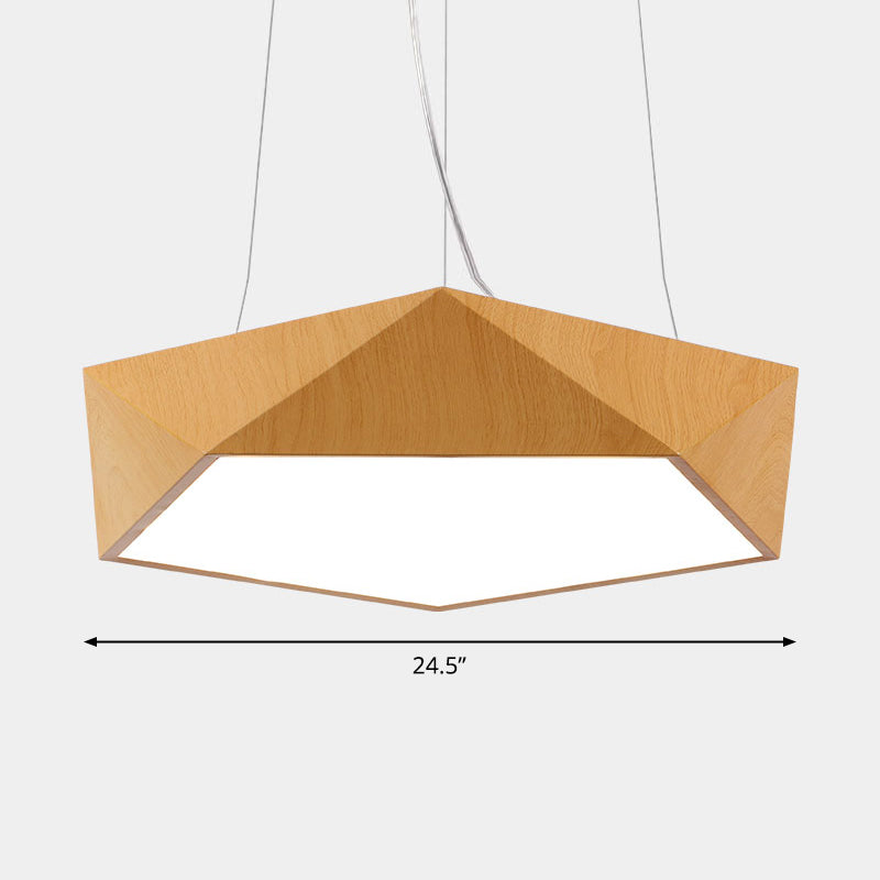 Nordic Pentagonal Chandelier Lamp Acrylic Office LED Pendant Ceiling Light in Light Wood Light Wood 24.5" White Clearhalo 'Ceiling Lights' 'Chandeliers' 'Modern Chandeliers' 'Modern' Lighting' 2373574