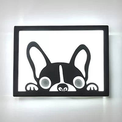 Slim Panel Wall Light Cartoon Acrylic Sconce Light with Cute Pattern for Kid Bedroom Black Dog Clearhalo 'Wall Lamps & Sconces' 'Wall Lights' Lighting' 23739