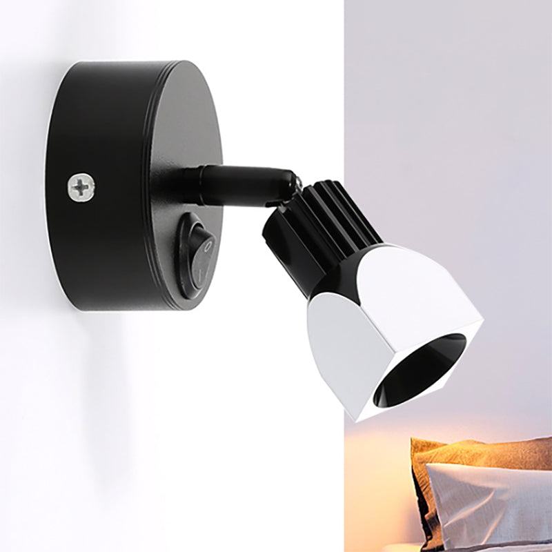 Aluminum Mini Spotlight Contemporary Style LED Black/White Wall Lamp with/without Switch in White/Warm Lighting Black with Switch Clearhalo 'Cast Iron' 'Glass' 'Industrial' 'Modern wall lights' 'Modern' 'Tiffany' 'Traditional wall lights' 'Wall Lamps & Sconces' 'Wall Lights' Lighting' 237397
