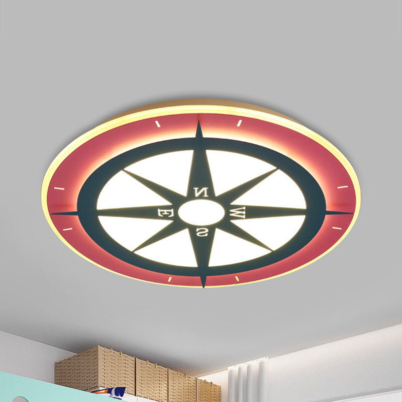 Cartoon Compass LED Flush Mount Light Kids Acrylic Ceiling Lamp in Red for Nursing Room Red Clearhalo 'Ceiling Lights' 'Close To Ceiling Lights' 'Close to ceiling' 'Semi-flushmount' Lighting' 237427