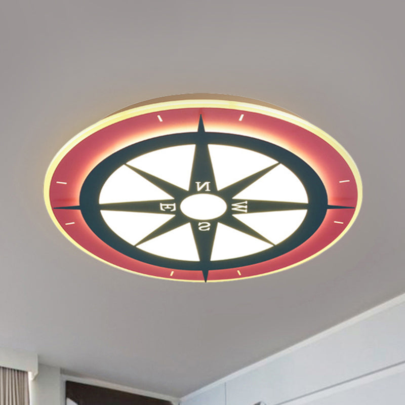 Cartoon Compass LED Flush Mount Light Kids Acrylic Ceiling Lamp in Red for Nursing Room Clearhalo 'Ceiling Lights' 'Close To Ceiling Lights' 'Close to ceiling' 'Semi-flushmount' Lighting' 237428