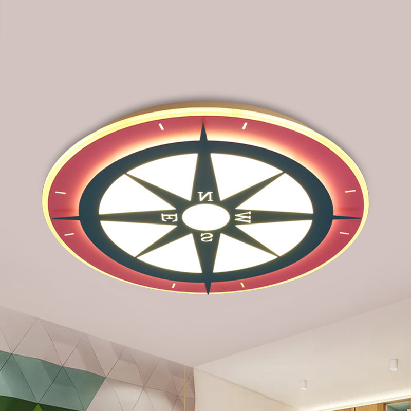 Cartoon Compass LED Flush Mount Light Kids Acrylic Ceiling Lamp in Red for Nursing Room Clearhalo 'Ceiling Lights' 'Close To Ceiling Lights' 'Close to ceiling' 'Semi-flushmount' Lighting' 237429