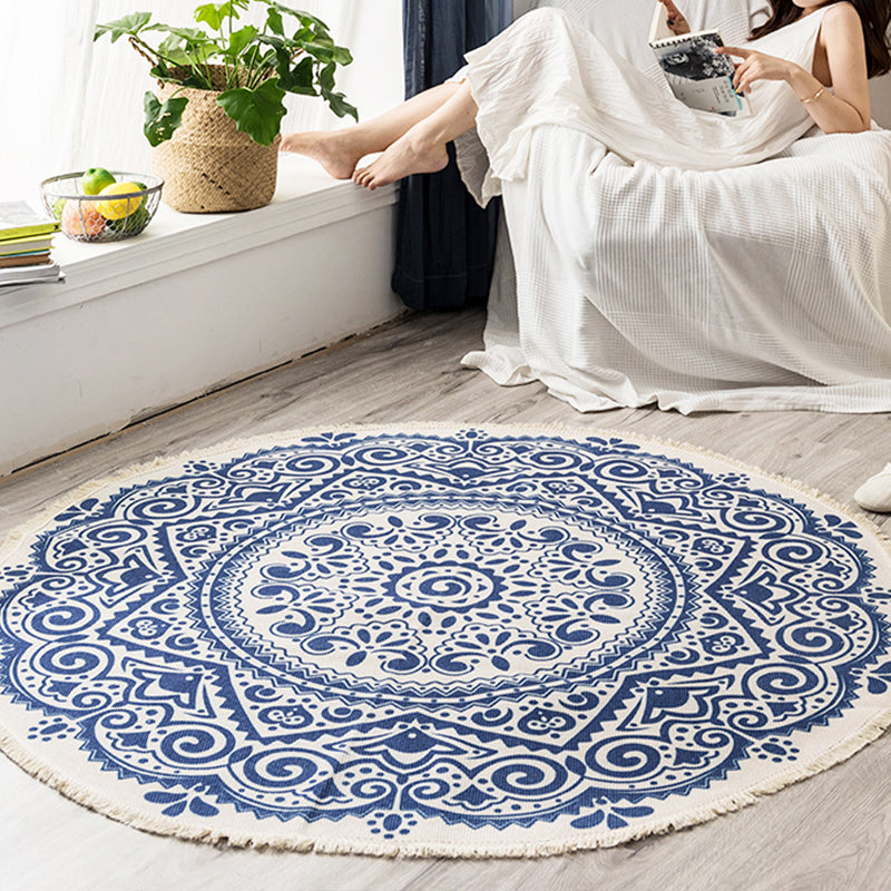 Leisure Tribal Printed Rug Multi-Color Jute Area Carpet Easy Care Pet Friendly Stain-Resistant Indoor Rug for Bedroom Royal Blue Clearhalo 'Area Rug' 'Moroccan' 'Rugs' Rug' 2374371