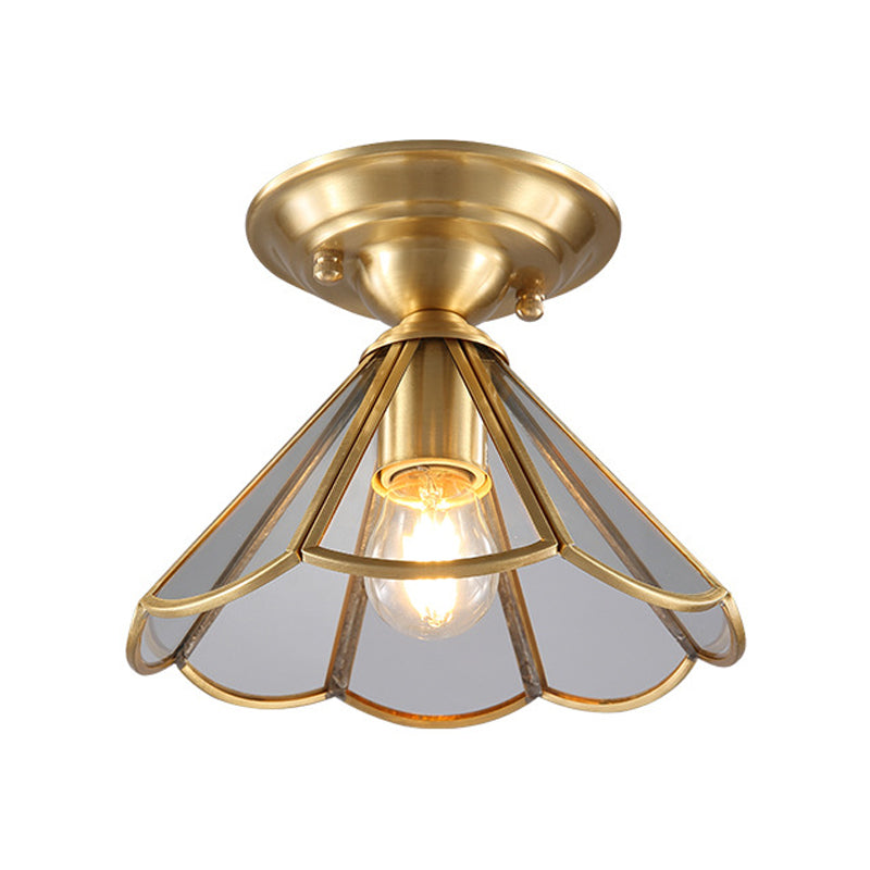 Gold Tapered Semi Flush Mount Traditional 1 Head Clear Glass Ceiling Mounted Light for Living Room Clearhalo 'Ceiling Lights' 'Close To Ceiling Lights' 'Close to ceiling' 'Glass shade' 'Glass' 'Semi-flushmount' Lighting' 237476