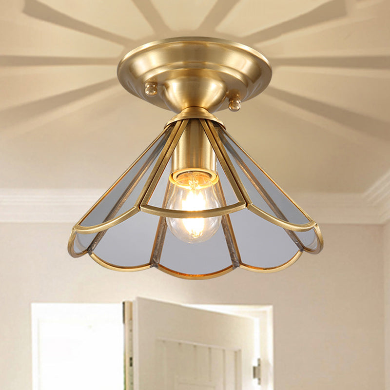 Gold Tapered Semi Flush Mount Traditional 1 Head Clear Glass Ceiling Mounted Light for Living Room Clearhalo 'Ceiling Lights' 'Close To Ceiling Lights' 'Close to ceiling' 'Glass shade' 'Glass' 'Semi-flushmount' Lighting' 237479