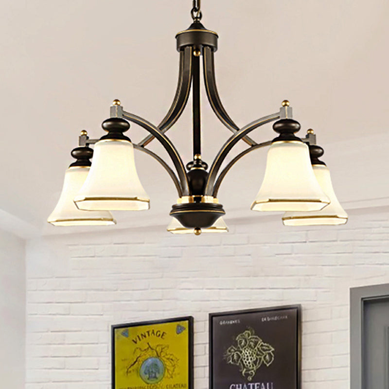 3/5/6 Lights Bell Shade Chandelier Classic Antique Brass Frosted Glass Pendant Light Fixture Clearhalo 'Ceiling Lights' 'Chandeliers' Lighting' options 237487