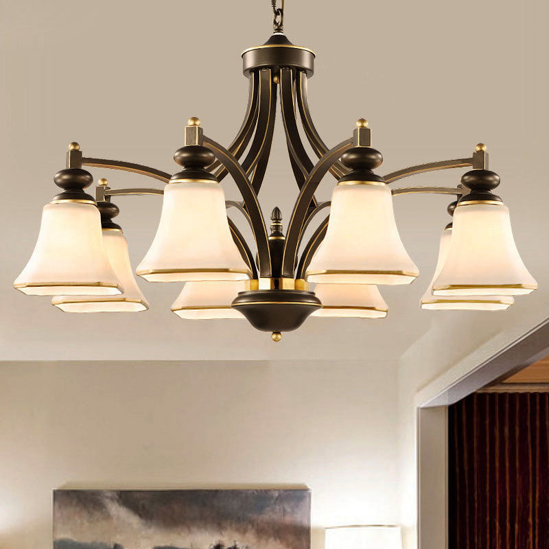 3/5/6 Lights Bell Shade Chandelier Classic Antique Brass Frosted Glass Pendant Light Fixture Clearhalo 'Ceiling Lights' 'Chandeliers' Lighting' options 237492