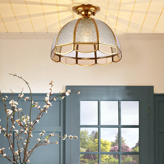 Tradition Dome Semi Flush Mount Lighting Clear Water Glass 1 Bulb Ceiling Light Fixture for Hallway Clear Clearhalo 'Ceiling Lights' 'Close To Ceiling Lights' 'Close to ceiling' 'Glass shade' 'Glass' 'Semi-flushmount' Lighting' 237507