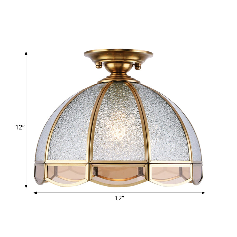 Tradition Dome Semi Flush Mount Lighting Clear Water Glass 1 Bulb Ceiling Light Fixture for Hallway Clearhalo 'Ceiling Lights' 'Close To Ceiling Lights' 'Close to ceiling' 'Glass shade' 'Glass' 'Semi-flushmount' Lighting' 237510