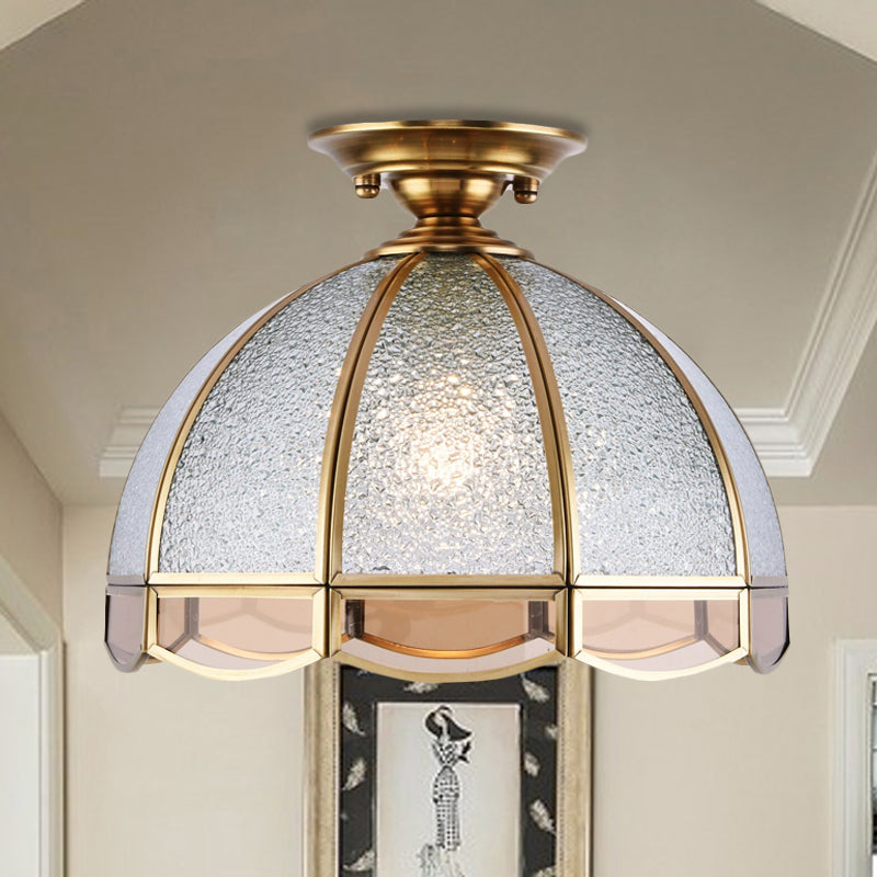 Tradition Dome Semi Flush Mount Lighting Clear Water Glass 1 Bulb Ceiling Light Fixture for Hallway Clearhalo 'Ceiling Lights' 'Close To Ceiling Lights' 'Close to ceiling' 'Glass shade' 'Glass' 'Semi-flushmount' Lighting' 237513