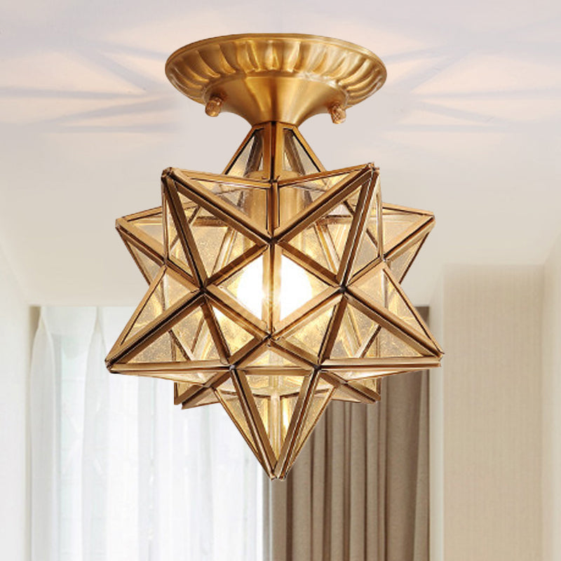 Star Semi Flush Ceiling Light Traditionary Clear/Textured White Glass 1 Bulb Ceiling Mounted Light for Living Room Clearhalo 'Ceiling Lights' 'Close To Ceiling Lights' 'Close to ceiling' 'Glass shade' 'Glass' 'Semi-flushmount' Lighting' 237525