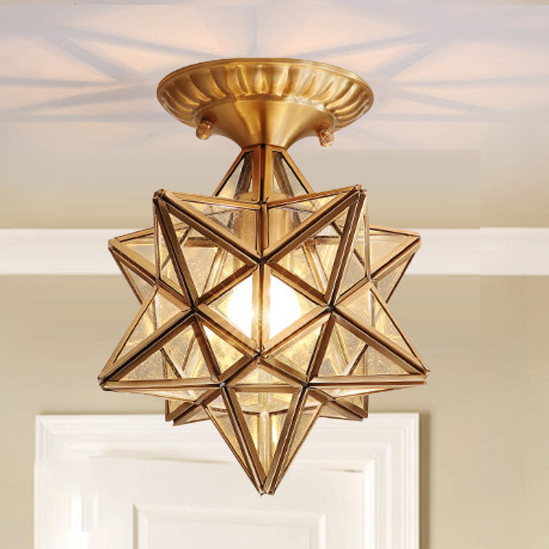 Star Semi Flush Ceiling Light Traditionary Clear/Textured White Glass 1 Bulb Ceiling Mounted Light for Living Room Clearhalo 'Ceiling Lights' 'Close To Ceiling Lights' 'Close to ceiling' 'Glass shade' 'Glass' 'Semi-flushmount' Lighting' 237526