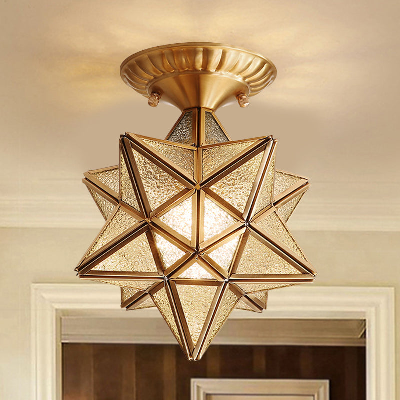 Star Semi Flush Ceiling Light Traditionary Clear/Textured White Glass 1 Bulb Ceiling Mounted Light for Living Room Clearhalo 'Ceiling Lights' 'Close To Ceiling Lights' 'Close to ceiling' 'Glass shade' 'Glass' 'Semi-flushmount' Lighting' 237528