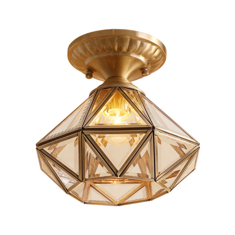 Diamond Clear/Textured White Glass Semi Flush Light Fixture Traditionary 1 Head Ceiling Mount Chandelier for Living Room Clearhalo 'Ceiling Lights' 'Close To Ceiling Lights' 'Close to ceiling' 'Glass shade' 'Glass' 'Semi-flushmount' Lighting' 237531