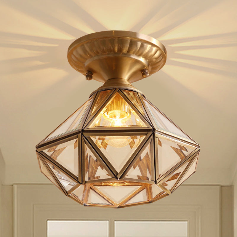 Diamond Clear/Textured White Glass Semi Flush Light Fixture Traditionary 1 Head Ceiling Mount Chandelier for Living Room Clearhalo 'Ceiling Lights' 'Close To Ceiling Lights' 'Close to ceiling' 'Glass shade' 'Glass' 'Semi-flushmount' Lighting' 237539
