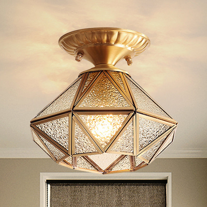 Diamond Clear/Textured White Glass Semi Flush Light Fixture Traditionary 1 Head Ceiling Mount Chandelier for Living Room Clearhalo 'Ceiling Lights' 'Close To Ceiling Lights' 'Close to ceiling' 'Glass shade' 'Glass' 'Semi-flushmount' Lighting' 237541