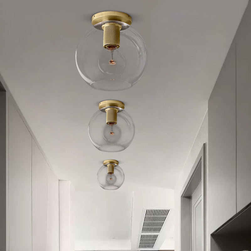 Traditional Sphere Flush Mount Clear Glass 1 Head Ceiling Light Fixture in Black/Brass/Chrome for Living Room Clearhalo 'Ceiling Lights' 'Close To Ceiling Lights' 'Close to ceiling' 'Flush mount' Lighting' 237557