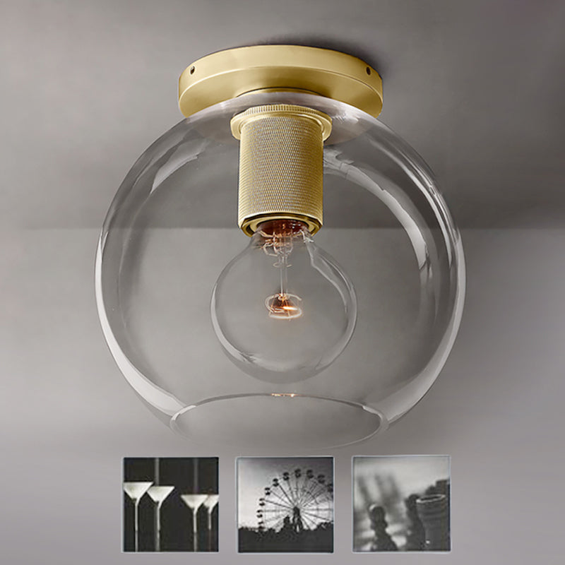 Traditional Sphere Flush Mount Clear Glass 1 Head Ceiling Light Fixture in Black/Brass/Chrome for Living Room Clearhalo 'Ceiling Lights' 'Close To Ceiling Lights' 'Close to ceiling' 'Flush mount' Lighting' 237563