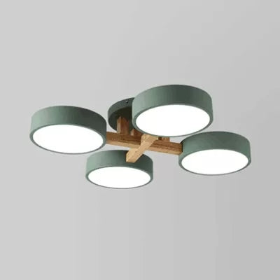 Metal Round Semi Flush Ceiling Light 4 Heads Macaron Stylish Ceiling Lamp for Study Room Green Clearhalo 'Ceiling Lights' 'Close To Ceiling Lights' 'Close to ceiling' 'Semi-flushmount' Lighting' 23757