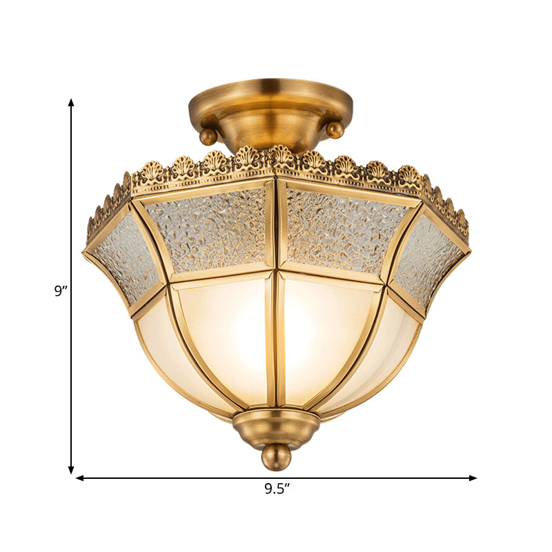 Brass Umbrella Semi Flush Light Traditionary Opal Glass 1 Head Ceiling Mounted Fixture Clearhalo 'Ceiling Lights' 'Close To Ceiling Lights' 'Close to ceiling' 'Glass shade' 'Glass' 'Semi-flushmount' Lighting' 237580