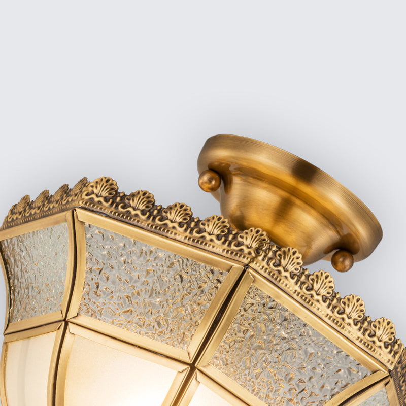 Brass Umbrella Semi Flush Light Traditionary Opal Glass 1 Head Ceiling Mounted Fixture Clearhalo 'Ceiling Lights' 'Close To Ceiling Lights' 'Close to ceiling' 'Glass shade' 'Glass' 'Semi-flushmount' Lighting' 237581